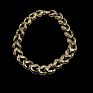 STATEMENT Chunky Chain Link Necklace Collar Length Gold Tone Retro Heart Leaf